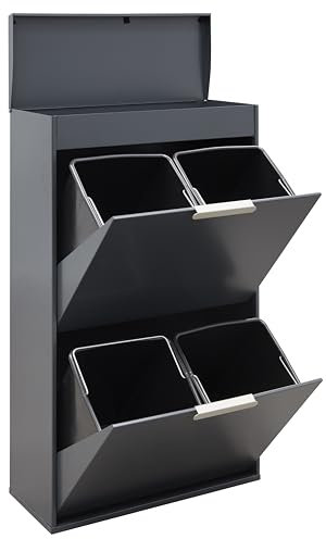 ARREGUI Ecoclas Plus CR624-E Mülltrennsystem aus Stahl mit Aufbewahrungsbox mit Deckel | 4x17L (68L) | 4 Fächer Mülleimer für die Küche | 4 Fach Abfalleimer | Herausnehmbare Inneneimer | anthrazit
