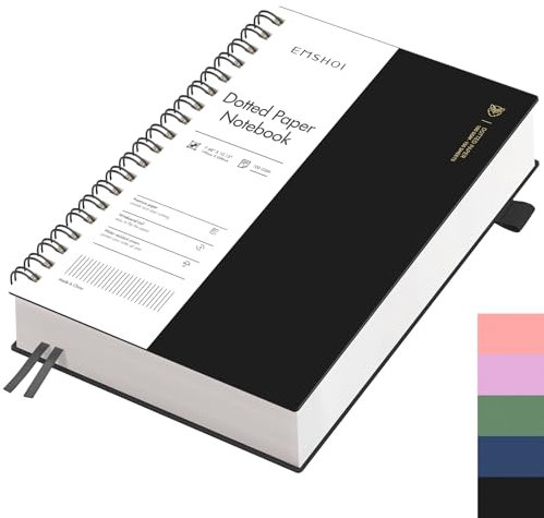 EMSHOI Notizbuch B5 Gepunktetes, Bullet Dot Journal, Spiral-Notizbücher 300 Seiten/150 Blatt, 100 gsm Dickem Papier, PVC Hardcover, für Damen, Herren, Büro, Schule, Schreiben, 19 x 25 cm - Schwarz