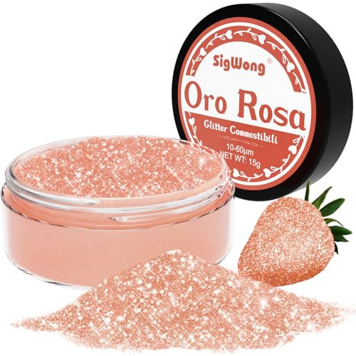 Glitter Commestibili per Drink, 15g Brillantini Glitter Commestibili Alimentari per Dolci Cocktail Decorazioni Torte, Bevande, Cioccolatini, Fondente-Oro Rosa