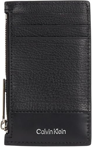 Calvin Klein Uomo Porta Carte Subtle Mix Cardholder in Pelle, Nero (Black Grain/Smooth), Taglia Unica
