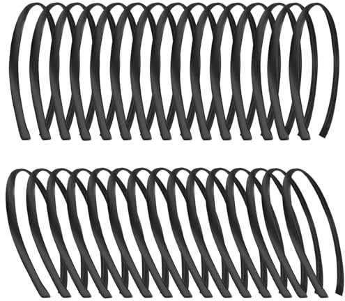 30 Pièces Bandeaux en Satin 1cm, Serre-Tête, Bandeau Cheveux, Headband DIY Noir, Serre-Tête Unis Fin pour Femmes et Filles