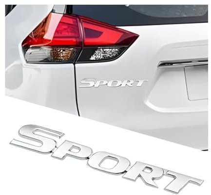 Adunsiaoto 3D Metall Sport Premium Auto Seite Kofferraum Emblem, Sport Logo Emblem Auto Kofferraum Kotflügel Abzeichen 3D Aufkleber, Autoaufkleber Sport Metallic 3D Heckklappenaufkleber(Silber)
