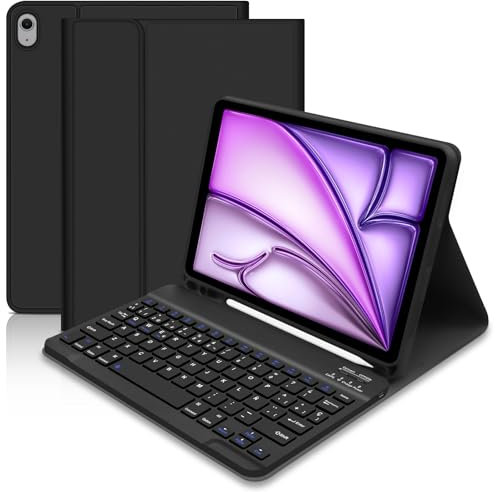 Funda con Teclado para iPad Air de 11 Pulgadas M3 2025/M2 2024, Funda Teclado para iPad Air 11, Ultra Delgada fundas con Portalápices, Magnético Desmontable teclados para Air 11 Pulgadas, Negro