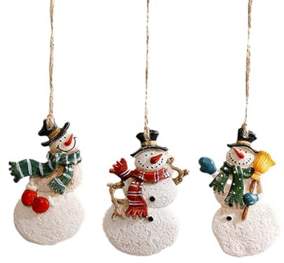 Festliche Ornamente, Weihnachtsbaumschmuck, 3er-Pack, Verschiedene Schneemann-Designs mit Schnüren, hängende Ornamentanhänger für Partyzubehör zu Weihnachten und Neujahr
