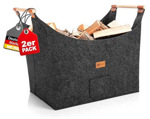 BigDean 2 Stück Holzkorb für Kaminholz belastbar bis 15kg – Brennholzkorb aus robustem Filz