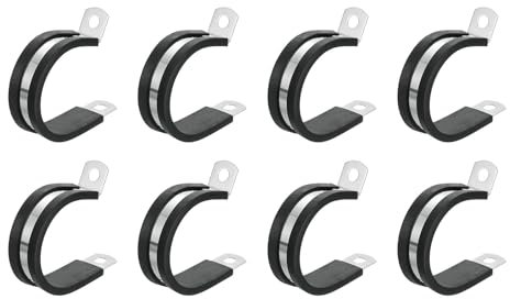 sourcing map 1-3/8(34mm) Cable Clamp, 304 Stainless Steel Rubber Cushioned Insulated Clamp R Shape Metal Clamp Tube Holder for Pipe Hose Wire Cord Installation 8Pcs