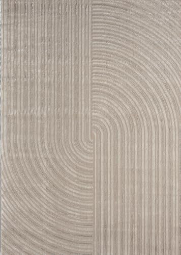 VIMODA Moderner Kurzflor-Teppich Boho Wohnzimmer Schlafzimmer dünn mit 3D Hoch-Tief Effekt Pflegeleicht, Farbe:Taupe, Maße:240x330 cm
