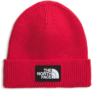 The North Face TNF Cuffed Hat with Box Logo | Classic Fit, Ribbed Knit Winter Beanie Hat for Men Women, Woven Logo or Embroidered Icon Patch, TNF Red, One Size