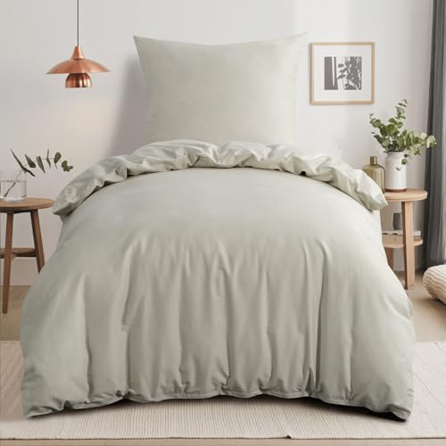 RUIKASI Bettwäsche 140x200 Baumwolle Beige - Baumwolle Bettwäsche-Sets 140x200cm 2teilig mit Reißverschluss, Baumwollbettwäsche Set Cotton, weich und atmungsaktiv