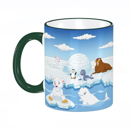 KDWJS Tasse Keramik Kaffeetassen Große 11oz Tassen 330ml Trinkgläser Mit Griff Personalisierte Geschenk Weiß,Arktische Tiere Sammlung Set mit Iglu Eishaus