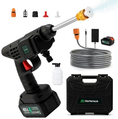 Hortensus Mini Idropulitrice – Pistola Idropulitrice Portatile Senza Fili con Batteria e Accessori – Idropulitrice Compatta per Auto, Terrazza e Giardino