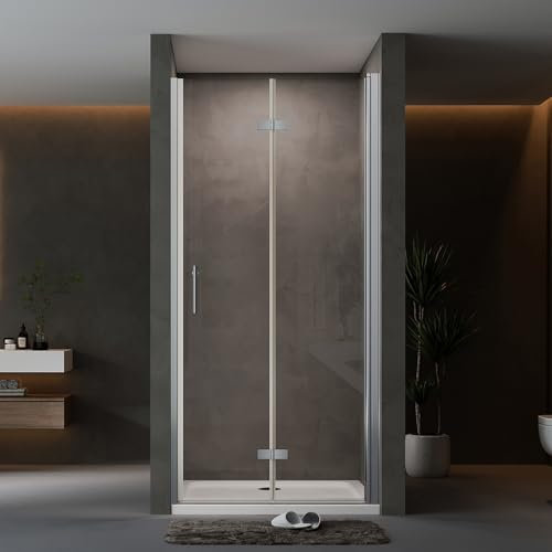 AQUENITH Duschtür Faltbar 70cm Duschkabine mit 180° Duschfalttür Pendeltür Nischentür Drehtür Dusche mit Wandprofil 6mm ESG Nano Beschichtung Glas Höhe 195 cm