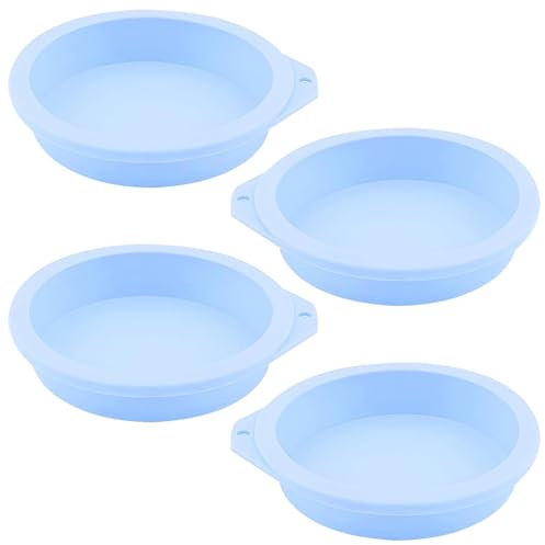 4PCS Silicone Round Cake Pans, 4inch Round Ramekins, Nonstick Silicone Mold, Air Fryer Egg Mould, Ring Molds, Non-Stick Tray, Kitchen Accessories, Poachers for Cooking Baking Muffin Sandwiches(Blue)