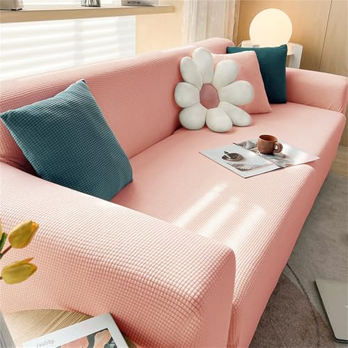 Hixingo Jacquard 1 2 3 4 Sitzer Sofa Überzug, Stretch rutschfest Sofabezug, Alles Inklusive Couch Überzug Verdickt Sofa Cover, Waschbar Couchdecke für Wohnzimmer Wohnkultur (Rosa,4-Sitzer)