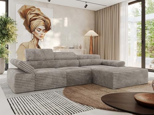 MKS MEBLE Ecksofa mit relaxfunktion elektrisch, Sofa L-Form - Rilasso - Hellbraun Cord Rechts