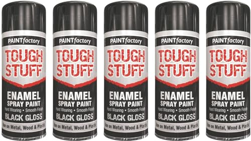 HitlineUK 5 X 400ml Spray Paint Black, Gloss Black, Fast Dry, Acrylic Spray Paint for Metal, Wood, Stone, Cardboard and Paper