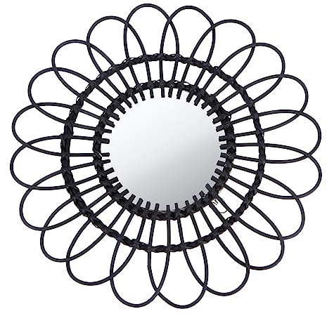MAGICLULU Runder Rattan Wandspiegel Schwarz Geflochtenes Dekor Boho Stil Wohnzimmerspiegel Für Flur Badezimmer Dekorativer Gewebter Spiegel Zum Aufhängen Leicht Und Robust
