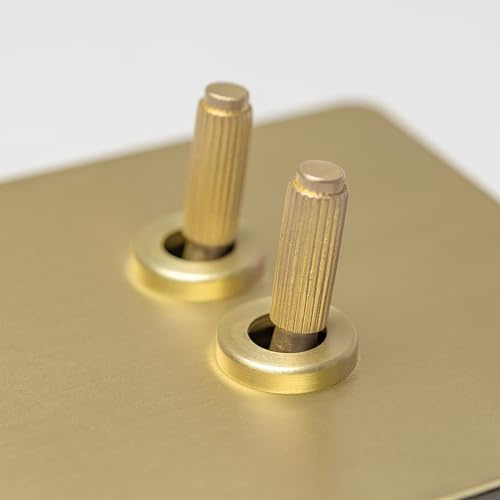 Satin Brass Straight Knurled Switches and Sockets (2 gang intermediate switch)