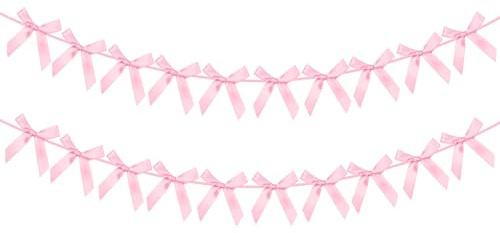jijAcraft Vorgefädelt Rosa Satin Schleifengirlande: 2.5m Girlande mit 10 Schleifen für Mädchen 2 Stück Schleifen Girlande für Hochzeit, Geburtstag, Babyparty