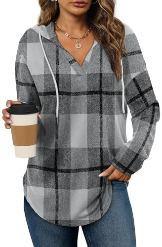 Cuptacc Hoodie Damen V Ausschnitt Oversize Pullover Herbst mit Kordelzug | Hautfreundlicher Stoff,Leichte und Luftig,Bequem Casual,Vielseitig Kombinierbar,Lockere Passform,Mit Praktischer Kapuze
