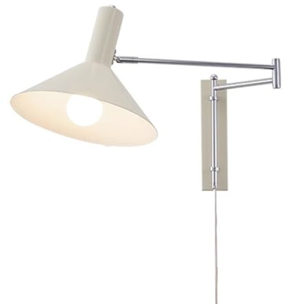 OOWDMPE Moderne Langer Arm Wandleuchte mit Stecker Nordic Bauhaus Stil Schwenkarm Schlafzimmer Wandlampe Minimalistische Design E27 Verstellbar Wandbeleuchtung für Wohnzimmer Hotel (Weiß)