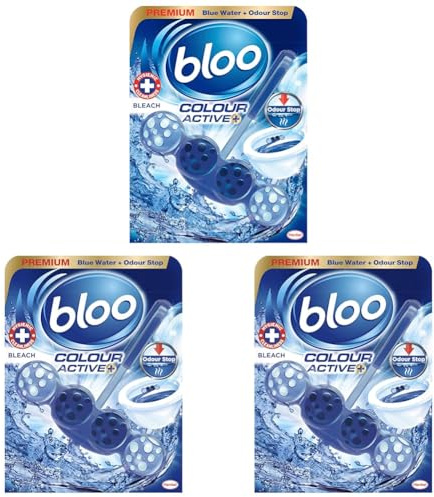 Bloo Colour Active Toilet Rim Block Bleach with Anti-Limescale, Cleaning Foam, Dirt Protection and Extra Freshness with Bloo Odour-Stop Technology (Pack of 3)