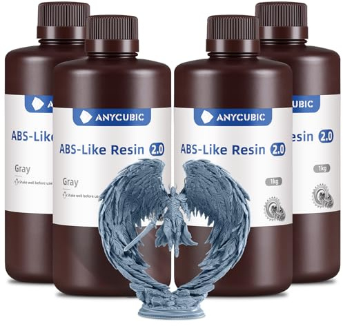 ANYCUBIC ABS-Like Resin 2.0, 3D Drucker Resin mit hoher zähigkeit, Präziseren Details, Geringem Geruch, breite kompatibilität für alle LCD-Harz-3D-Drucker (Grau, 4 kg) | 3D Drucker Resin mit hoher zähigkeit, Präziseren Details, Geringem Geruch, breite kompatibilität