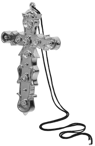 LALADEFIEE Unisex Kunststoff Kreuzkette für Halloween Cosplay Silbernes Kreuz Anhänger Priester Nonnen Kostüm Schmuck Dekoration und Foto Requisite