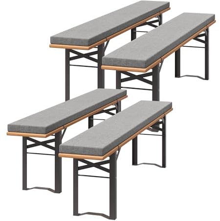 UDPATIO 4er Set Bierbankauflagen mit Bezug 180 x 25 x 4 cm,XL Waschbare auflagen bierzeltgarnitur für Partyzeltgarnitur(Hellgrau, wasserdicht)