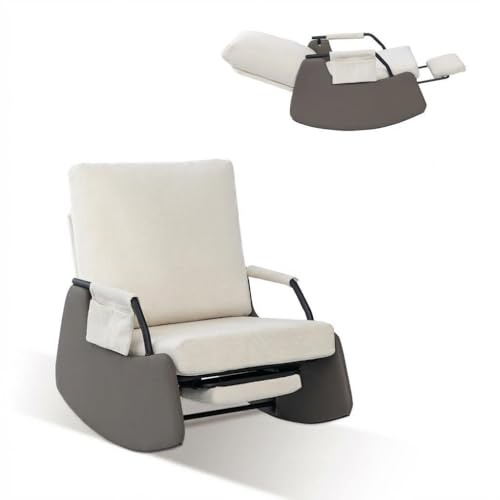 Aptliton Metal Frame Rocking Chair with Footrest Soft Sponge Filled Linen Surface Glider Rocker Ergonomic Relax Lounge Chair for Patio Balcony Bedroom Outdoor Indoor Home Furniture