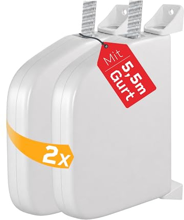 BAUHELD 2x Rolladen-Gurtwickler Aufputz 14mm mit 5,5m Rolladengurt - Weiß | Aufklappbares Gehäuse - Lochabstand 154mm - Mini Rollladen Aufwickler aus ABS-Kunststoff - Schwenkbar, inklusive Anleitung