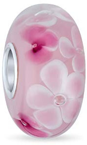 Bling Jewelry Vetro Di Murano .925 Argento Sterling Nucleo Floreale Distanziale Fiore Rosa Bianco Perline Adatto A Bracciale Europeo Per Donne E Adolescenti