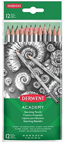 Derwent Academy Graphite Sketching Pencils, Set of 12, Wallet, 6B-5H Degrees,