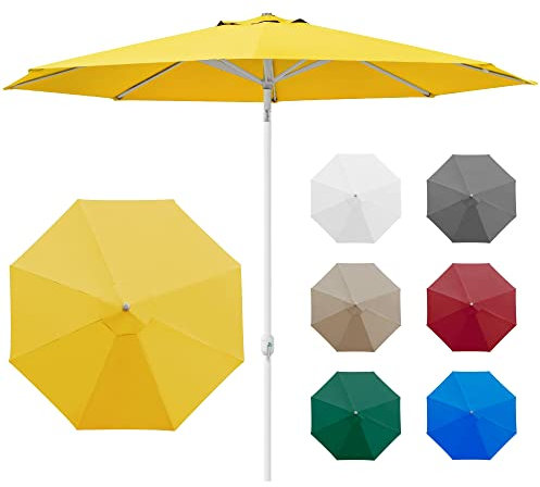 paramondo interpara Sonnenschirm Rund, Ø 3,5 m, Gartenschirm Marktschirm Knickbar, für Terrasse und Balkon, mit Kurbel, Gestell Weiss, Gelb