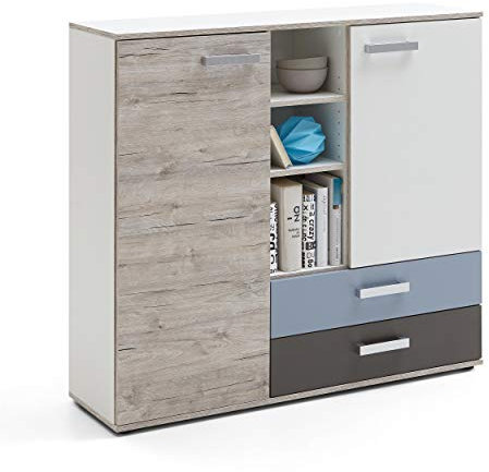 FMD furniture Highboard, Spanplatte, Sandeiche/farbig, ca. 117 x 104 x 33 cm