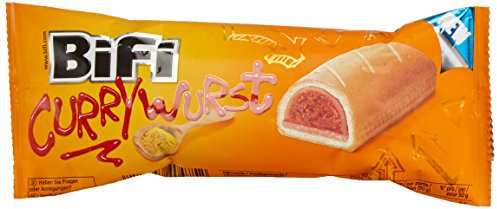 BiFi Currywurst – 10er Pack (10 x 60g) – Salami Wurstsnack mit Currysauce in einem lockeren Teig - Wurst im Weizenbrötchen To Go - für Unterwegs, im Büro oder beim Sport - Schinkenwurst