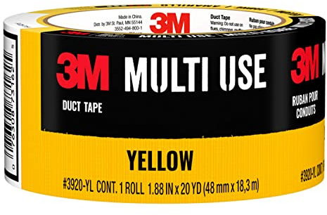 3M Multi-Use Colored Duct Tape, Yellow with Strong Adhesive and Water-Resistant Backing, Multi-Surface Duct Tape for Indoor and Outdoor Use, 1.88 Inches x 20 Yards, 1 Roll (3920-YL)