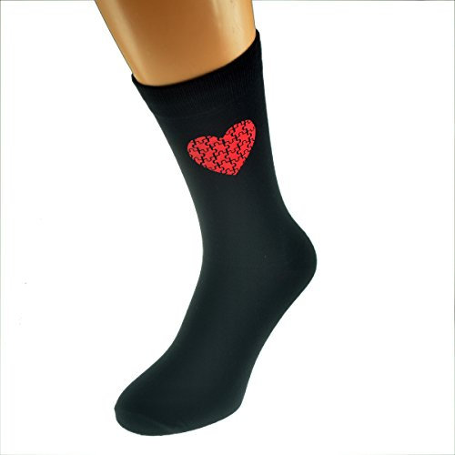 Red Jigsaw Heart Design Romantic Valentines Black Socks Large Mens UK Size 5-12 EUR 38-46 US 7-12.5