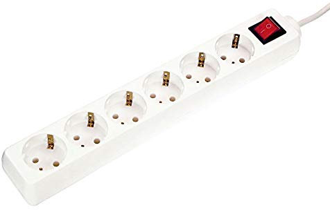as - Schwabe 6-fach Steckdosenleiste weiß mit Schalter 230 V / 16 A – Mehrfachstecker mit 1,4 m Leitung – Steckdosen 45° gedreht – Mehrfachsteckdose Indoor – IP20, 11501