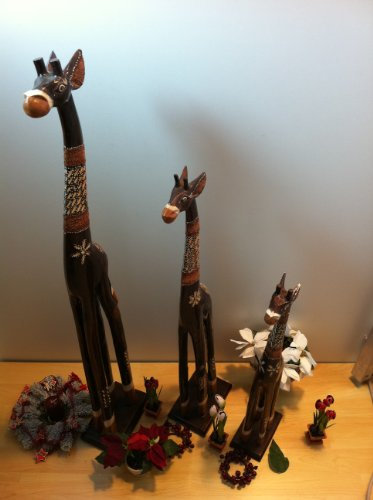 BAKA 3 Giraffen Holzgiraffen Deko Java Holz Giraffe Figur Skulptur 100/80/60 cm