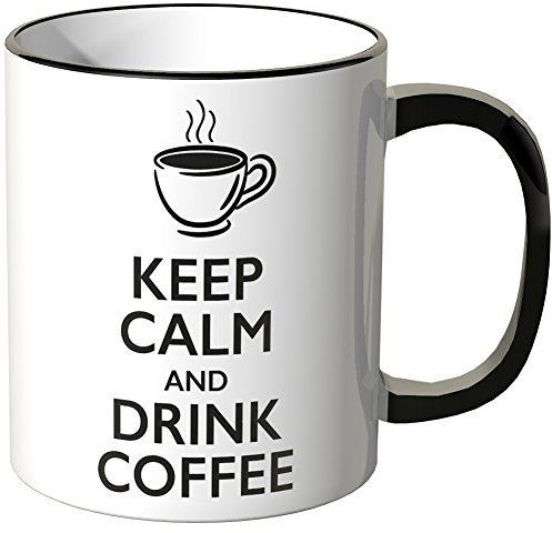 WANDKINGS® Tasse, Spruch Keep Calm and Drink Coffee - SCHWARZ