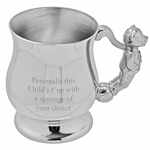 English Pewter Company Teddy Bear Handle Christening Baptism Child's Cup. Personalised with Free Engraving [BG13]