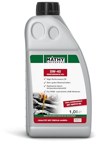 MATHY Motoröl SAE 5W-40 Performance VX4, 1 Liter, HC-Synthese-Motor-Öl | Hochleistungs-Motorenöl für Benzin- und Dieselmotoren, Für Viertakt, Saug- und Turbo-Motoren, Hält Motorenöltemperatur stabil