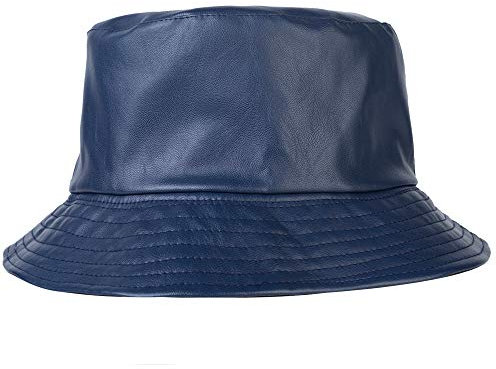 ZLYC Unisex Fashion Bucket Hat PU-Leder Regenhut wasserdicht Fischerhüte(Marineblau)