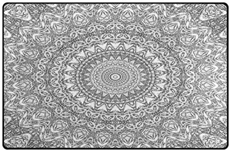 Use7 Grauer Mandala-Blumen-Teppich für Wohnzimmer, Schlafzimmer, 100 x 150 cm