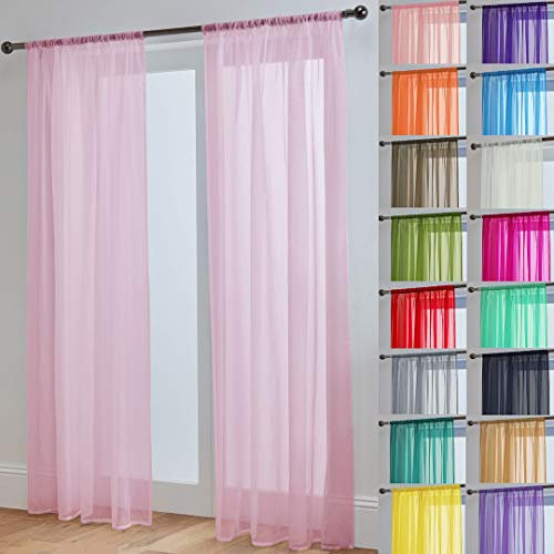 John Aird Lucy Voile Curtains - Rod Pocket Slot Top - Pair Net Curtains - 2 Panels (Pink, W 58 x L 81)