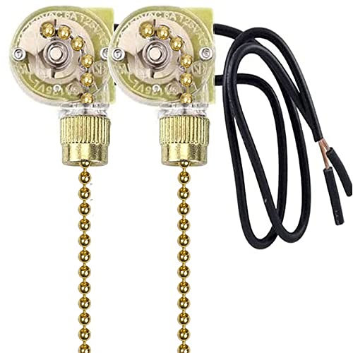 Pull Chain Control Fans Switch ZE-109 2 Wire On-Off Speed Ceiling Fan Switch for Ceiling Fans and Lightings(2 Pack, Brass)