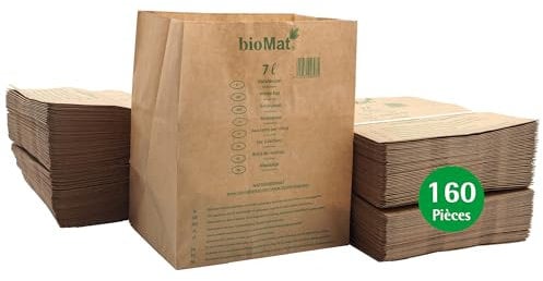 bioMat Compostable 7l Food Waste Bags made of Kraft Paper, 160 Paper Waste Bags, Premium Quality, Wet Resistant, Double Bottom, Made in Germany