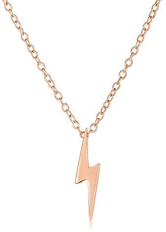 Bling Jewelry Winziger Minimalistischer Geometrischer Zickzackblitz Anhänger Halskette Für Frauen Teenager Roségold Plattiertes .925 Sterling Silber