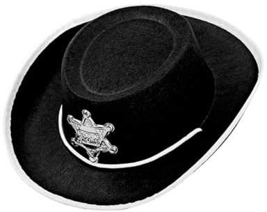 W WIDMANN MILANO Party Fashion 37712 - Cowboy Hut für Kinder, Schwarz, mit Sheriffstern, aus Filz, Wilder Westen, Sheriff, Karneval, Mottoparty